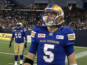 Winnipeg Blue Bombers QB Drew Willy looks skyward after throwing an interception against the Montreal Alouettes during second-quarter CFL action at Investors Group Field Winnipeg on Fri., June 24, 2016. Kevin King/Winnipeg Sun/Postmedia Network