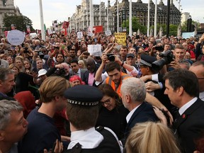 Britain's historic decision to leave the 28-nation bloc has sent shockwaves through the political and economic fabric of the nation. It has also fuelled fears of a break-up of the United Kingdom with Scotland eyeing a new independence poll, and created turmoil in the opposition Labour party where leader Jeremy Corbyn is battling an all-out revolt. (AFP PHOTO/JUSTIN TALLIS)