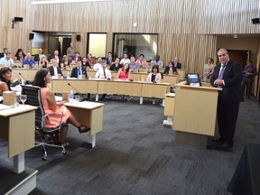 Jim Moodie/Sudbury Star
Laurentian president Dominic Giroux addresses a crowd at the opening of the university’s new Executive Learning Centre on Monday.