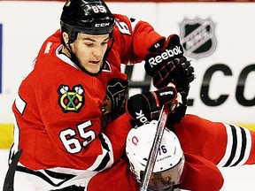 Former foes with a Belleville connection — local product Andrew Shaw (65) and ex-Bulls defenceman P.K. Subban (76) — are now teammates in Montreal. (NHL Archives)