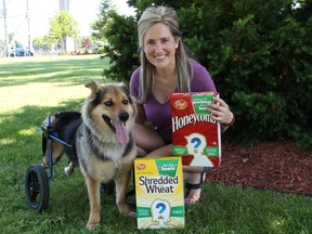 dogone: Leo and his foster-mom Jamie Smith might be on the cover of boxes of Shredded Wheat if Smith garners enough votes during Post Cereal's Search for Goodness Award. Smith has fostered Leo, a paraplegic dog from Thailand, for nearly two years.
Submitted photo for SARNIA THIS WEEK
