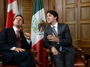 Prime Minister Justin Trudeau meets with Mexican President Enrique Pena Nieto in his office on Parliament Hill in Ottawa on Tuesday, June 28, 2016. (THE CANADIAN PRESS/Sean Kilpatrick)