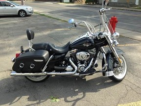 Sarnia police are searching for this motorcycle, pictured here, taken from a Superior Street residential garage last Thursday. Police say the home was also rummaged through and several items -- including alcohol, cologne, keys and electronics -- were taken. (Handout)
