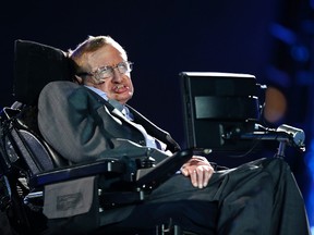 In this file photo dated Wednesday, Aug. 29, 2012, British physicist, Professor Stephen Hawking speaks during the Opening Ceremony for the 2012 Paralympics in London. (AP Photo/Matt Dunham, FILE)