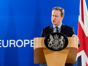 British Prime Minister David Cameron addresses the media during an EU summit in Brussels on Tuesday, June 28, 2016. (AP Photo/Geert Vanden Wijngaert)