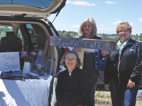 Members of the Nine in a Line Creative Arts Society of Vulcan attempted June 15 to set up at the Vulcan transfer station, but blustery winds prevented them that afternoon from staying long. Stephen Tipper Vulcan Advocate