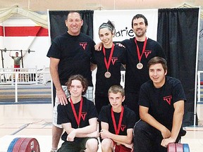 Members of the Victory Barbell Club competed at the recent Variety Village Open in Scarborough. Top row from left: coach Gary Lewis, Sarah Condon and Will Condon. In front: Austin Ray, Connor Bazilsky and Blake Maracle. (Submitted photo)