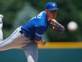 Toronto Blue Jays starting pitcher Aaron Sanchez delivers to Colorado Rockies’ Charlie Blackmon Wednesday, June 29, 2016, in Denver. (AP Photo/David Zalubowski)