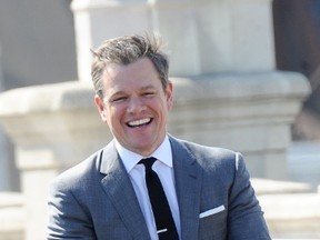 Matt Damon spotted wearing gray suit for a GQ photoshoot in Downtown Los Angeles. (WENN.COM)