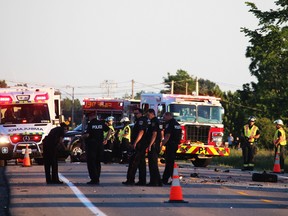 A motorcyclist was killed after a collision with an SUV in Welland, Ont., on June 29, 2016. (Allan Benner/Welland Tribune/Postmedia Network)