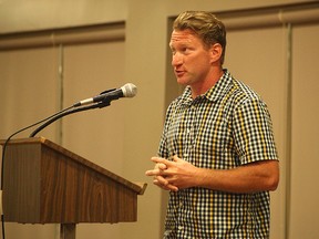 Tyler Hessel, the Mayor of Bluewater spoke to local municipalities June 28 in Clinton during a Shared Services meeting.  Like other politicians in Huron County, Hessel believes amalgamation will possibly happen in the future. (Shaun Gregory/Huron Expositor)