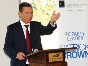 Ontario PC leader Patrick Brown speaks to the Tillsonburg District Chamber of Commerce at The Bridges on Thursday, June 23, 2016. (CHRIS ABBOTT/TILLSONBURG NEWS)