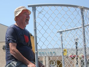 Goderich Councillor Myles Murdock took quite a few turns on the dunk tank at the Scotiabank barbeque fundraiser for the AMGH Foundation. (Laura Broadley/Goderich Signal Star)