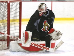 Matt O'Connor makes the save during the Ottawa Senators Development Camp at the Bell Sensplex in Ottawa on Thursday, June 30, 2016. (Jean Levac/Postmedia)