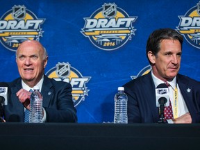 Toronto Maple Leafs GM Lou Lamoriello (left) and president Brendan Shanahan could be busy as free agency opens. Then again, they might not be. (Ernest Doroszuk/Toronto Sun/Postmedia Network)