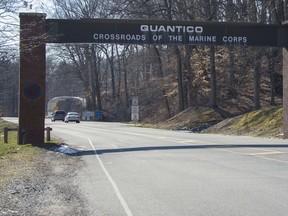 The main gate of the US Marine Corps Base in Quantico, Virginia.  (AFP PHOTO/Jim WATSON)