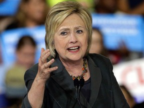 In this June 22, 2016 file photo, Democratic presidential candidate Hillary Clinton speaks during a rally in Raleigh, N.C. (AP Photo/Chuck Burton, File)