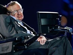In this file photo dated Wednesday Aug. 29, 2012, British physicist, Professor Stephen Hawking speaks during the Opening Ceremony for the 2012 Paralympics in London, Wednesday Aug. 29, 2012.   (AP Photo/Matt Dunham, FILE)