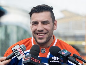 Milan Lucic, the newest Edmonton Oiler, during a press conference in Edmonton July 1, 2016.