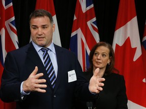 Conservative MPP Lisa MacLeod with former NHLer Eric Lindros to discuss Rowan's Law dealing with concussions