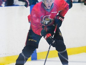 Gabriel Gagne skates with the puck at the Ottawa Senators development camp held at Kanata Recreational Complex on Saturday, July 2, 2016. (James Park/Postmedia)