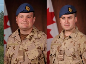 Capt. Bradley Ashcroft (left) and Capt. Zachary Cloutier-Gill were flying in a single-engine Piper PA 28 plane when it came down in the Rural Municipality of Springfield at about 10 a.m. Friday morning. It was not a military plane and they were not on duty at the time.