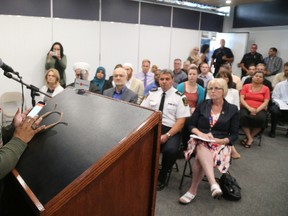 Saleha Khan of London talked about Islamaphobia in London, Ont. on Monday July 4, 2016 during the National Council of Canadian Muslims press conference to endorse the Charter for Inclusive Communities. (MIKE HENSEN, The London Free Press)