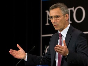 NATO Secretary General Jens Stoltenberg speaks during a media conference after a meeting of NATO defense ministers at NATO headquarters in Brussels on Wednesday, June 15, 2016. NATO concludes a two-day meeting on Wednesday with discussions on the situation in Afghanistan and Ukraine. (AP Photo/Virginia Mayo)