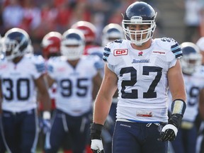 Linebacker Cory Greenwood has eight tackles in each of the Argos’ two games this season. (Al Charest/Postmedia Network)