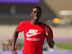 Ruach Padhal, 17 runs intervals on the track at Western as part of his training for the 800m in London. Pachal, a senior at JPII is new to the sport and is making a bid to go to the World Championships. (MIKE HENSEN, The London Free Press)