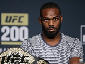 Jon Jones attends a UFC 200 mixed martial arts news conference, Wednesday, July 6, 2016, in Las Vegas. Jones is scheduled to fight Daniel Cormier in a light heavyweight championship fight at UFC 200 on Saturday. (AP Photo/John Locher)