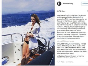 Mischa Barton, on a yacht and wearing a bikini, pays tribute to a man shot dead by a police officer with this Instagram post. (Screen shot)