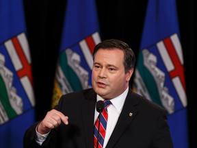 Jason Kenney speaks at a media conference at the Matrix Hotel about his Progressive Conservative leadership campaign in Edmonton on July 7, 2016. Kenney is campaigning to unite the party with the Wildrose Party of Alberta. (Ian Kucerak/Postmedia)