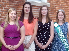 There are three candidates for the Dresden Exhibition Ambassador. They include, from left, Emma Richards, Rachael Cameron and Hannah Badder. Taryn McBrayne, far right, was last year's ambassador and will hand off her crown during the opening night of the exhibition. The 141stDresden Exhibition will take place July 22-24.