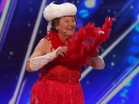 Dorothy Williams, 90, strips for the judges of America's Got Talent. (Screen shot)