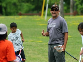 Former National Lacrosse League player Dallas Squire was one of the instructors at a sports camp held at the Maawn Doosh Gumig Youth and Community Centre on Friday July 8, 2016 in Sarnia, Ont. The three-day sports camp, hosted by the Aboriginal Sport and Wellness Council in partnership with N7, continues with a full day of baseball instruction Saturday followed by basketball on Sunday. (Terry Bridge/Sarnia Observer)