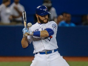 Toronto Blue Jays Russell Martin ducks from a pitch iin a game versus the Detroit Tigers  at the Rogers Centre on Thursday July 7. (Dave Thomas/Toronto Sun)