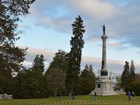 The New York State Monument is seen on the 150th anniversary of US President Abraham Lincolns historic Gettysburg Address on Nov. 19, 2013 at Gettysburg National Military Park in Gettysburg, Penn.. (MANDEL NGAN/AFP/Getty Images)