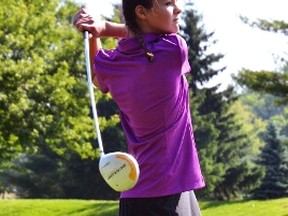 Jenna Regele teed off on the first hole at the Mitchell Golf and Country Club during the first day of the golf club's junior program last Tuesday, July 5. GALEN SIMMONS MITCHELL ADVOCATE