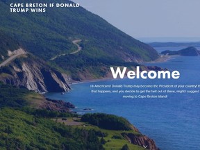 A Cape Breton man has put together a web site (shown) encouraging Americans to move to Cape Breton if Donald Trump is elected. THE CANADIAN PRESS/HO
