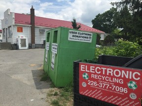 Three donation bins outside Crumlin Variey in east London were placed on private property without the permission of the store?s owners. (JENNIFER O'BRIEN, The London Free Press)