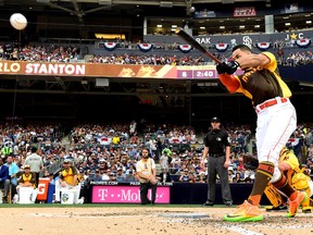 Giancarlo Stanton of the Miami Marlins competes during the T-Mobile Home Run Derby at PETCO Park in San Diego on July 11, 2016. (Photo by Harry How/Getty Images)
