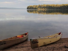 Canoes are seen emtpy on Kingsmere Lake as paddlers make their way to Grey Owl's cabin in Prince Albert National Park in northern Saskatchewan in this undated handout photo. Cliff Speer with CanoeSki Discovery Company follows Grey Owl's path on a paddling and hiking trip that starts on the Kingsmere River. THE CANADIAN PRESS/ HO, Cliff Speer, CanoeSki Discovery