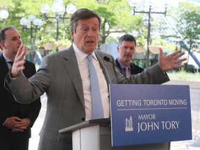 Mayor John Tory at a press conference last month where he announced plans to continue with the one-stop Scarborough subway project. (VERONICA HENRI, Toronto Sun)
