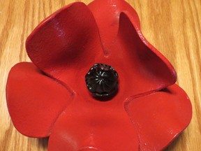 Example of the ceramic poppies that are being made at workshops throughout July. The poppy was created by local artist, Ruth Anne Merner, who will be providing instruction at the workshops. (Contributed photo)