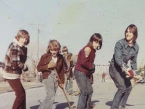 Steve Buffery, second from left, takes to the streets with his pals, including Mark Comport, far left, back in the day. (Photo from the Buffery Collection)