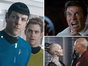 Scenes from 2009's Star Trek, (left); 1982's Star Trek II: The Wrath of Khan; and Star Trek: First Contact (1996). (Handout photos)