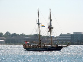 A tall ship passes Sarnia on the St. Clair River Tuesday in this photo taken by Laura Austin. (Handout)