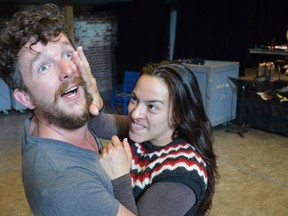 Actors Geoffrey Armour and Siobhan Richardson rehearse a scene from Driftwood Theatre’s adaptation of The Taming of The Shrew. Photo courtesy Shahan Jamaluddin