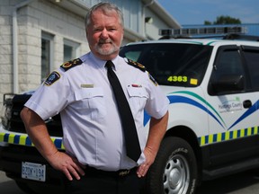 Tim Miller/The Intelligencer
Hastings-Quinte EMS Acting Chief John O’Donnell stands outside the Belleville EMS headquarters on Wednesday in Belleville.  O’Donnell, who has spent close to 40 years in emergency services, is retiring next Monday.